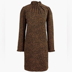 J.Crew Ruffle Neck Black and Tan Polka Dot Shift Dress — Size 12